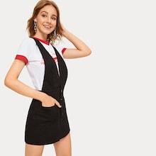 Romwe Solid Button Detail Denim Skirt