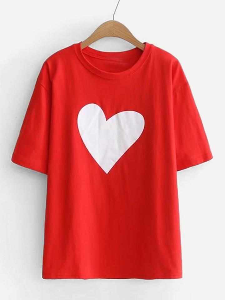 Romwe Heart Pattern Tee