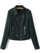 Romwe Lapel Zipper Suede Jacket