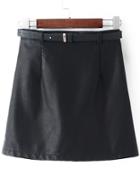 Romwe Skinny Pu Skirt With Belt