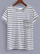Romwe Striped Black T-shirt With Pocket