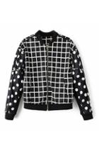Romwe Check And Polka Dots Print Black Jacket