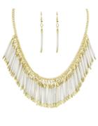 Romwe Beautiful Beige Resin Tassel Long Necklace Earrings Jewelry Set