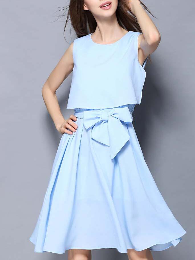 Romwe Self-tie Layered Sleeveless Dress