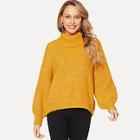 Romwe Bishop Sleeve Rolled Neck Sweater