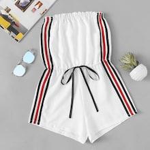 Romwe Striped Tape Side Drawstring Waist Tube Romper