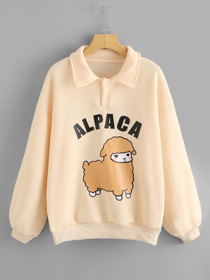 Romwe Drops Shoulder Sheep Print Sweatshirt