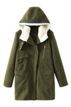 Romwe Army Green Hoodied Coat