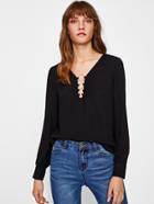 Romwe O-ring Front Buttoned Cuff Blouse