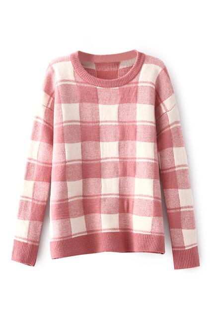 Romwe Check Print Pink Jumper