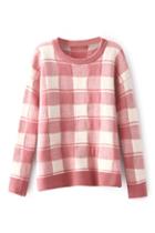 Romwe Check Print Pink Jumper