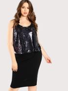 Romwe Spaghetti Strap Sequined Top