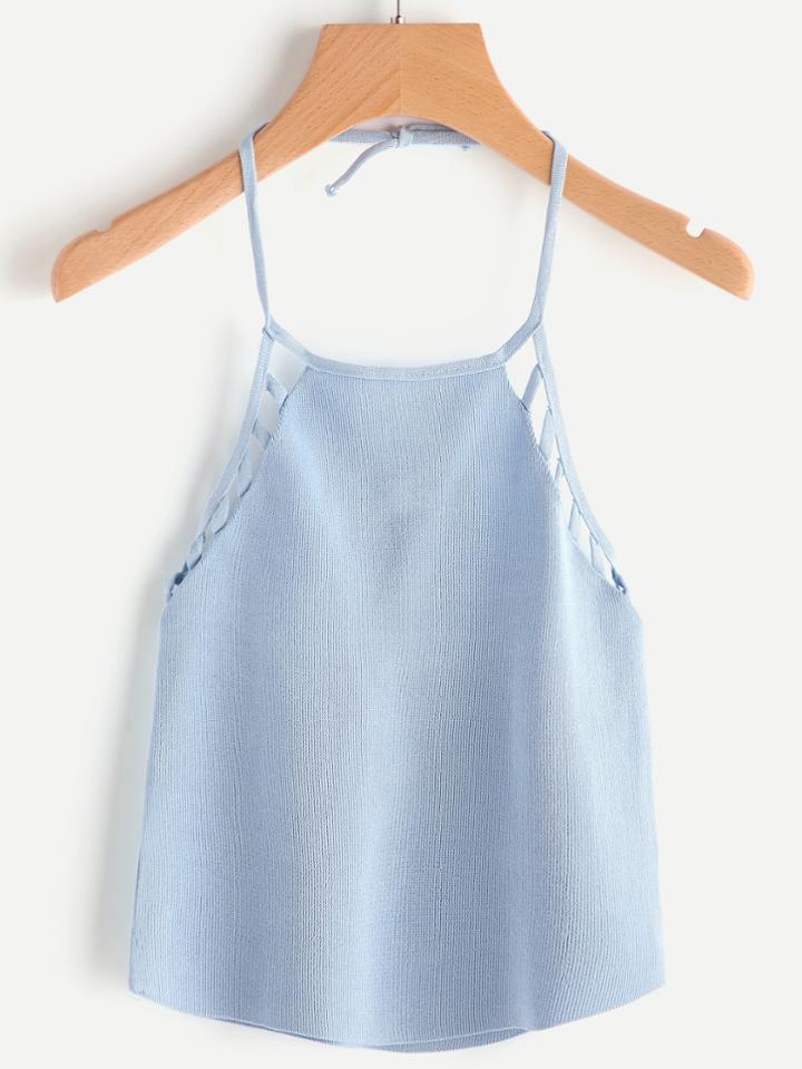 Romwe Halter Neck Ladder Cut Out Cami Top