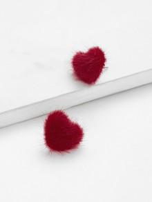 Romwe Faux Fur Overlay Heart Stud Earrings