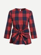 Romwe Bow Belted Keyhole Back Gingham Top