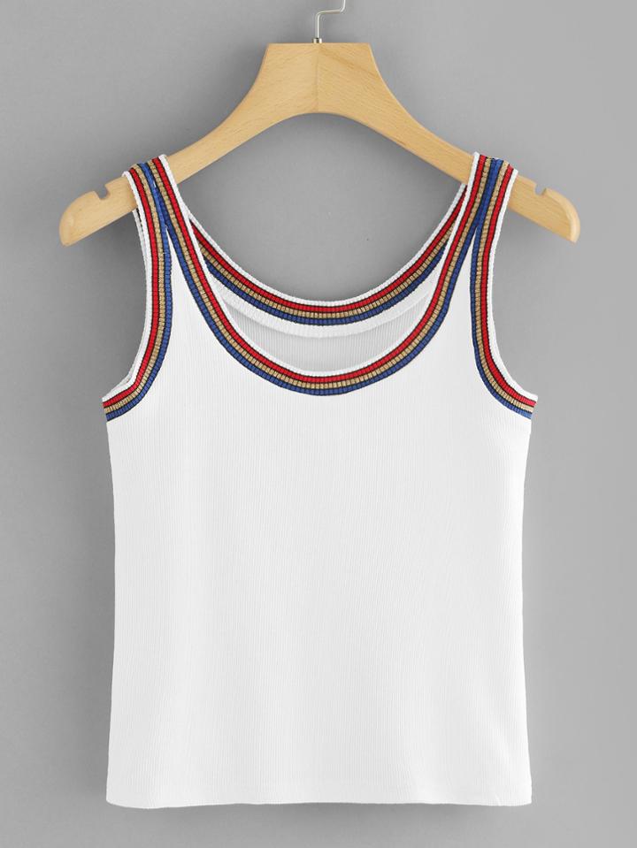 Romwe Varsity Trim Ribbed Knit Tank Top