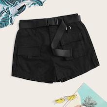 Romwe 70s Waist Belted Pocket Utility Shorts