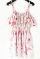Romwe Spaghetti Strap Ruffle Florals Chiffon Pink Dress