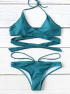 Romwe Halter Design Wrap Bikini Set