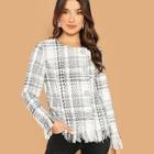 Romwe Button Up Raw Hem Tweed Coat