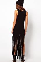 Romwe Hand Print Tassel Tank Dress