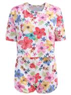 Romwe Short Sleeve Florals Top With Elastic Waist Shorts