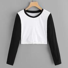 Romwe Color-block Knot Front Crop Top