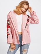 Romwe Rose Patch O-ring Belted Cuff Hoodie Jacket