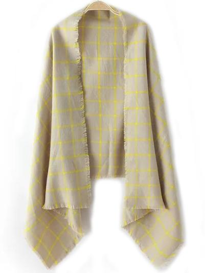 Romwe Women Plaid Fringe Beige Scarf