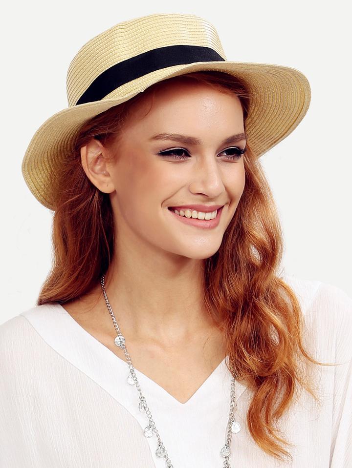 Romwe Beige Beach Flat-topped Straw Hat