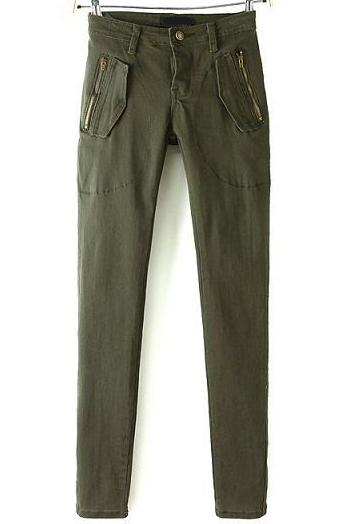 Romwe Zipper Pockets Green Pant