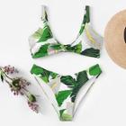 Romwe Random Pattern Knot Front Bikini Set