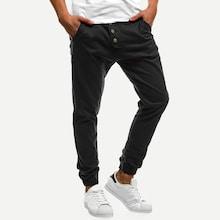 Romwe Men Button Decoration Plain Joggers