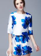 Romwe Half Sleeve Top With Flower Print Shorts