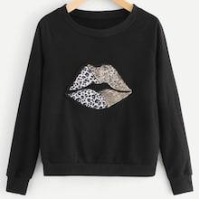 Romwe Plus Lip Patched Raglan Sleeve Sweatshirt