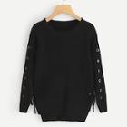 Romwe Ring Lace Up Solid Sweater