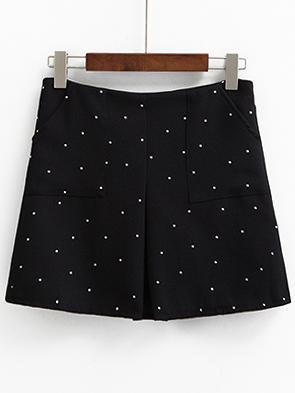 Romwe Black Polka Dot Print Pleat Front Skirt