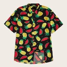 Romwe Guys Button Up Fruit Print Shirt