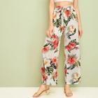Romwe Large Floral Print Tie Front Wide Leg Pants