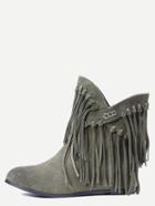 Romwe Army Green Nubuck Leather Fringe Tassel Hidden Heel Boots