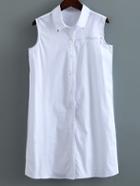Romwe White Sleeveless Lapel Buttons Front Dress