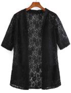 Romwe Short Sleeve With Pockets Lace Black Top