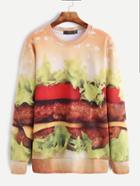 Romwe Hamburger Print Long Sleeve Sweatshirt