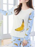 Romwe Banana Print Tee & Pants Pj Set