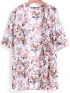 Romwe Floral Loose Chiffon White Blouse