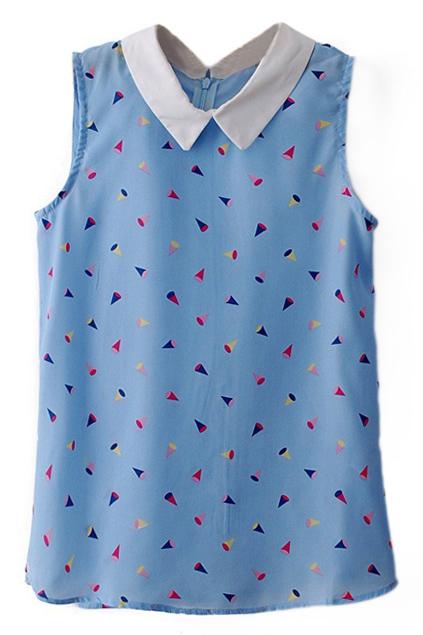 Romwe Rowme Colorful Ice-creams Print Dual-tone Blue Blouse