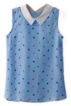 Romwe Rowme Colorful Ice-creams Print Dual-tone Blue Blouse