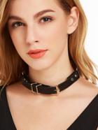Romwe Metal Half Ring With Buckled Leather Strap Choker