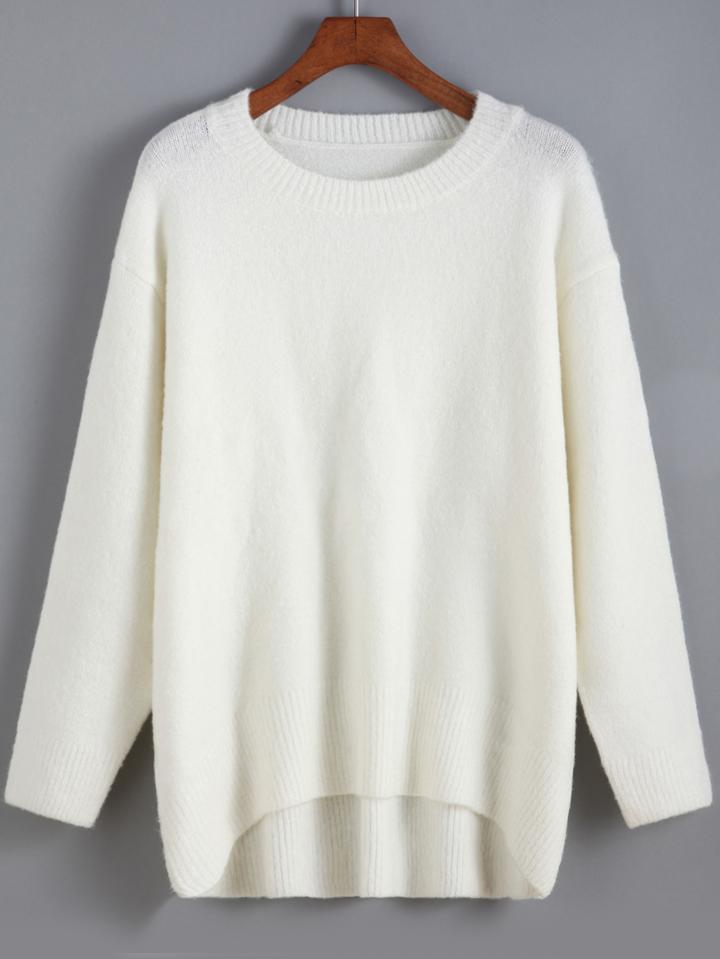 Romwe Round Neck Dip Hem Casual Sweater