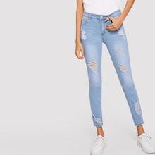 Romwe Ripped Light Bleach Dye Skinny Jeans